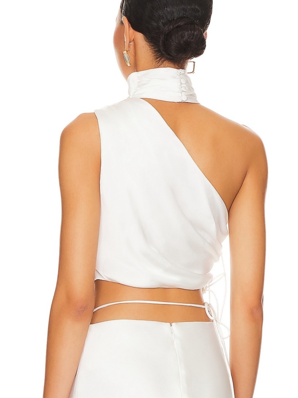 Misha Genesis Satin Top in Ivory White Halter Crop Top Side Tie Size S - Picture 3 of 10